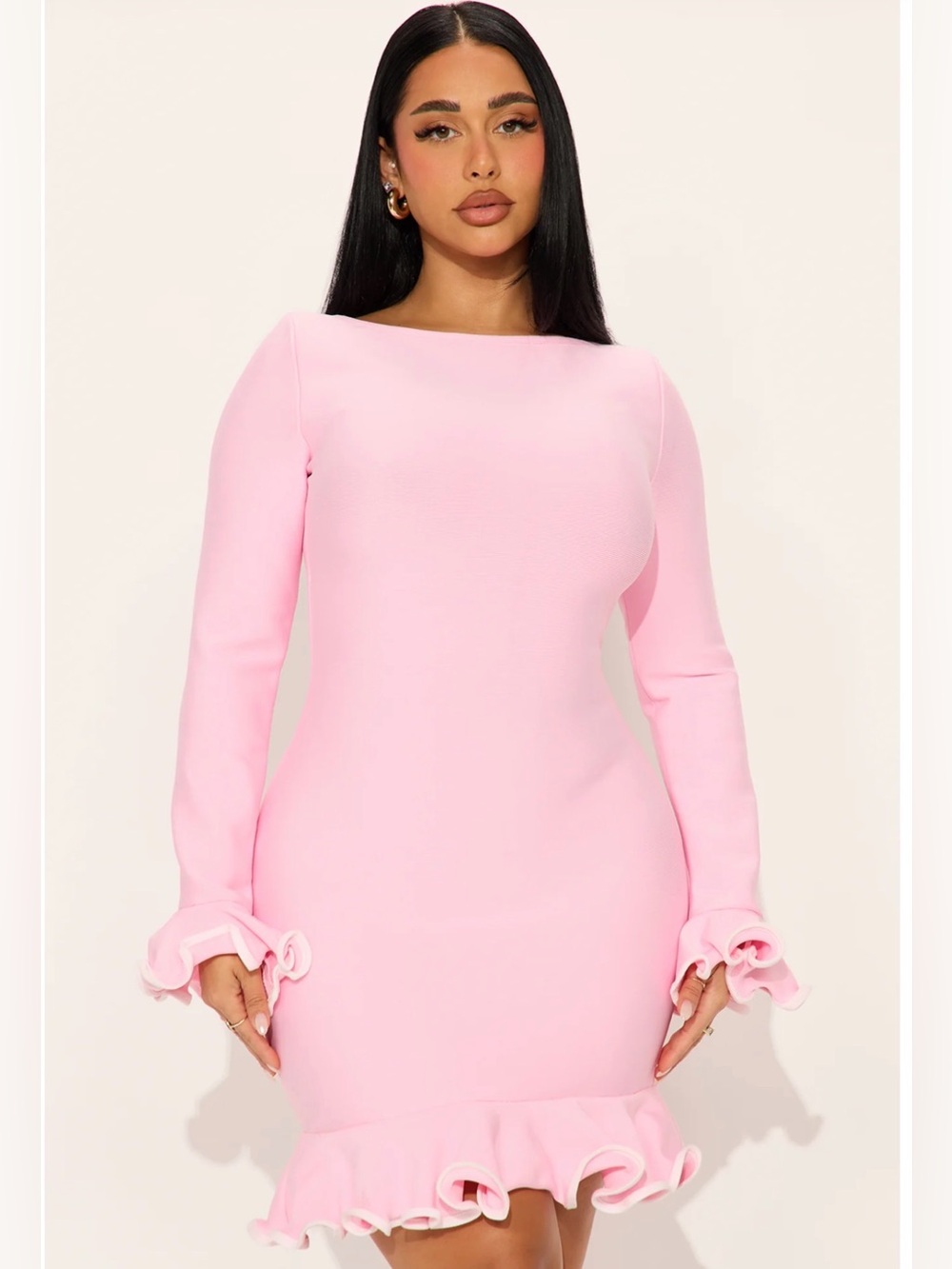 Elegant Pink Ruffle-Hem Bodycon Dress